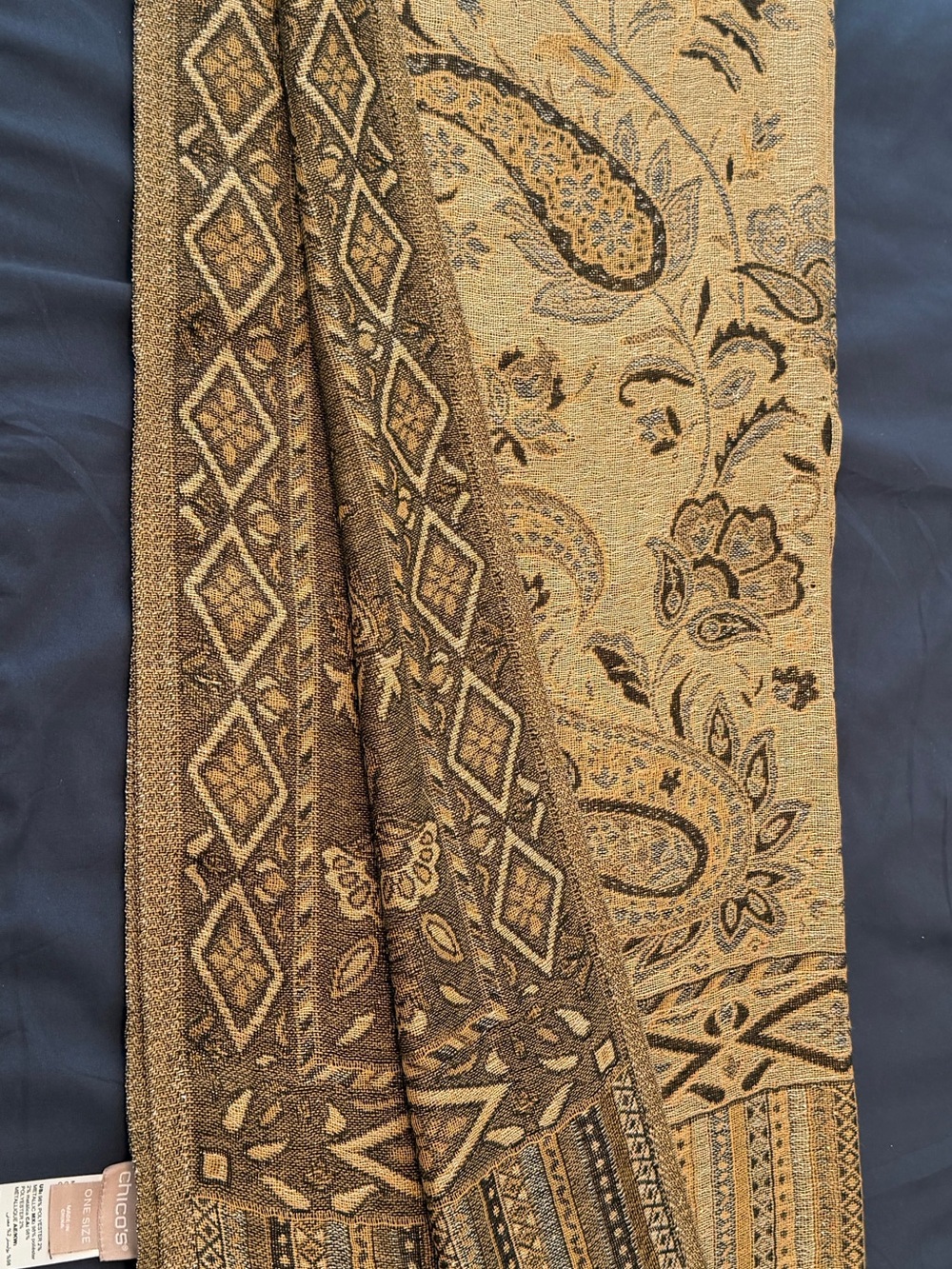 Chico's Brown and Black Metallic Woven Scarf/Wrap